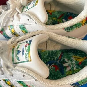 Adidas Super Star J White Sneakers Tropical Parrot